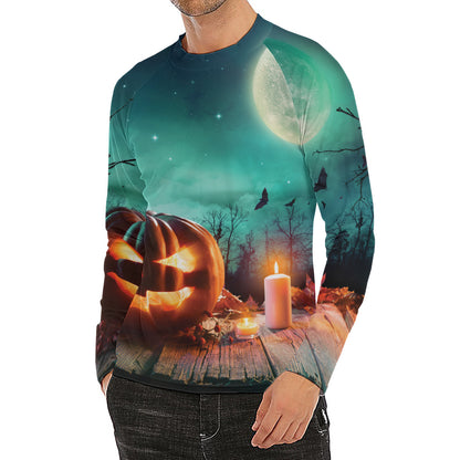 Scary Halloween Pumpkin Print Men's Long Sleeve Rash Guard