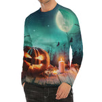 Scary Halloween Pumpkin Print Men's Long Sleeve Rash Guard