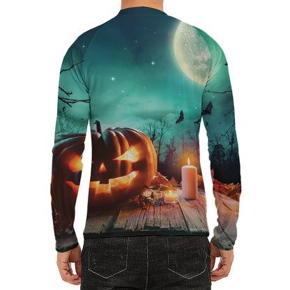 Scary Halloween Pumpkin Print Men's Long Sleeve Rash Guard