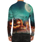 Scary Halloween Pumpkin Print Men's Long Sleeve Rash Guard