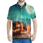 Scary Halloween Pumpkin Print Men's Polo Shirt