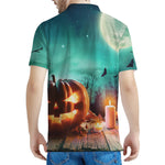 Scary Halloween Pumpkin Print Men's Polo Shirt