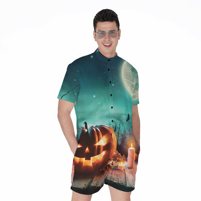 Scary Halloween Pumpkin Print Men's Rompers