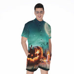 Scary Halloween Pumpkin Print Men's Rompers