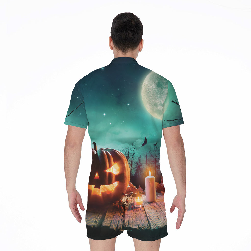 Scary Halloween Pumpkin Print Men's Rompers