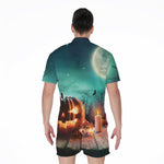 Scary Halloween Pumpkin Print Men's Rompers