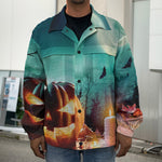 Scary Halloween Pumpkin Print Men's Shirt Jacket