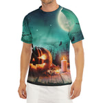 Scary Halloween Pumpkin Print Men's Short Sleeve Rash Guard