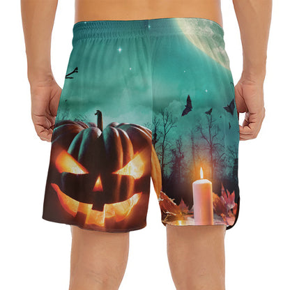 Scary Halloween Pumpkin Print Men's Split Running Shorts