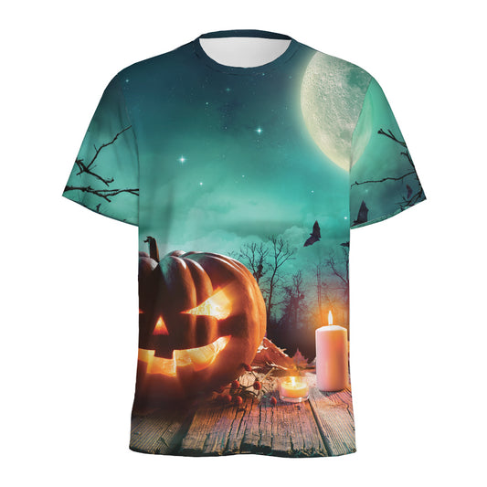 Scary Halloween Pumpkin Print Men's Sports T-Shirt