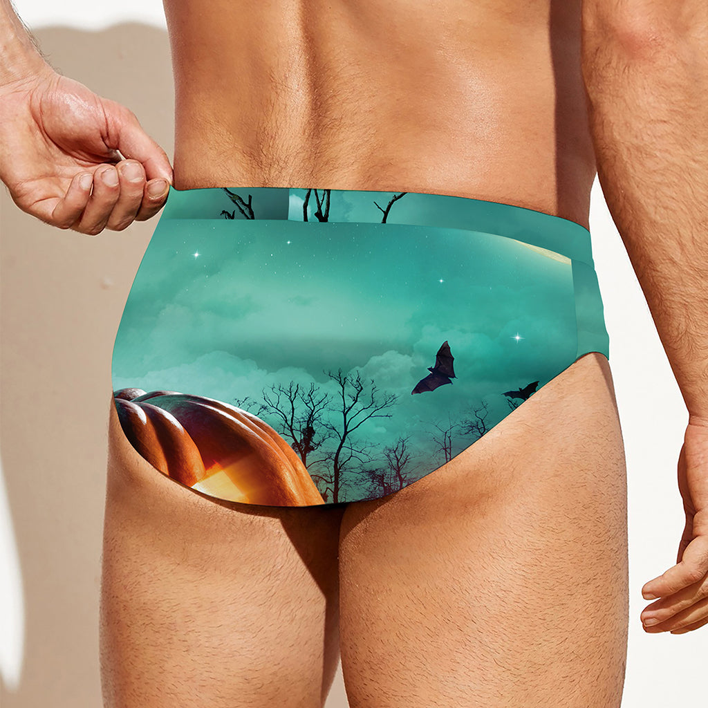 Scary Halloween Pumpkin Print Men's Swim Briefs