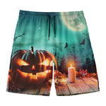Scary Halloween Pumpkin Print Men's Swim Trunks