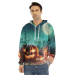 Scary Halloween Pumpkin Print Men's Velvet Pullover Hoodie