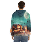 Scary Halloween Pumpkin Print Men's Velvet Pullover Hoodie