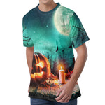 Scary Halloween Pumpkin Print Men's Velvet T-Shirt