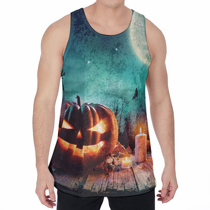 Scary Halloween Pumpkin Print Men's Velvet Tank Top
