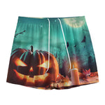 Scary Halloween Pumpkin Print Mesh Shorts