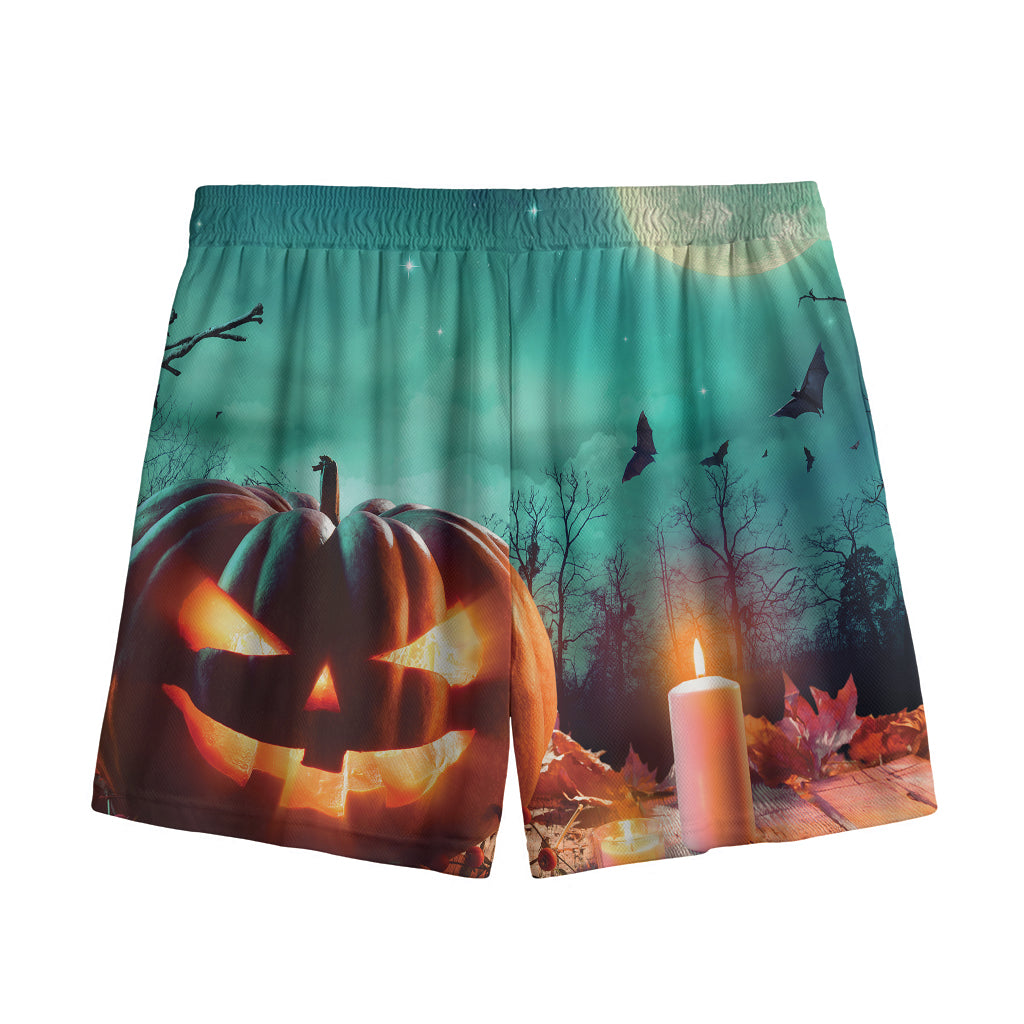 Scary Halloween Pumpkin Print Mesh Shorts