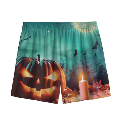 Scary Halloween Pumpkin Print Mesh Shorts