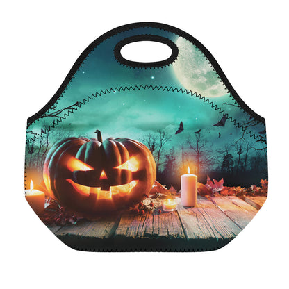 Scary Halloween Pumpkin Print Neoprene Lunch Bag