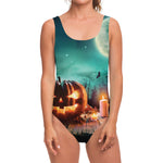 Scary Halloween Pumpkin Print One Piece Swimsuit