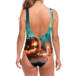 Scary Halloween Pumpkin Print One Piece Swimsuit