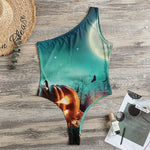 Scary Halloween Pumpkin Print One Shoulder Bodysuit