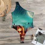 Scary Halloween Pumpkin Print One Shoulder Bodysuit