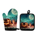 Scary Halloween Pumpkin Print Oven Mitt And Pot Holder Set