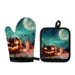 Scary Halloween Pumpkin Print Oven Mitt And Pot Holder Set