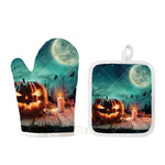 Scary Halloween Pumpkin Print Oven Mitt And Pot Holder Set