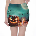 Scary Halloween Pumpkin Print Pencil Mini Skirt