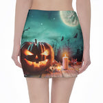 Scary Halloween Pumpkin Print Pencil Mini Skirt