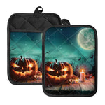 Scary Halloween Pumpkin Print Pot Holders With Pocket