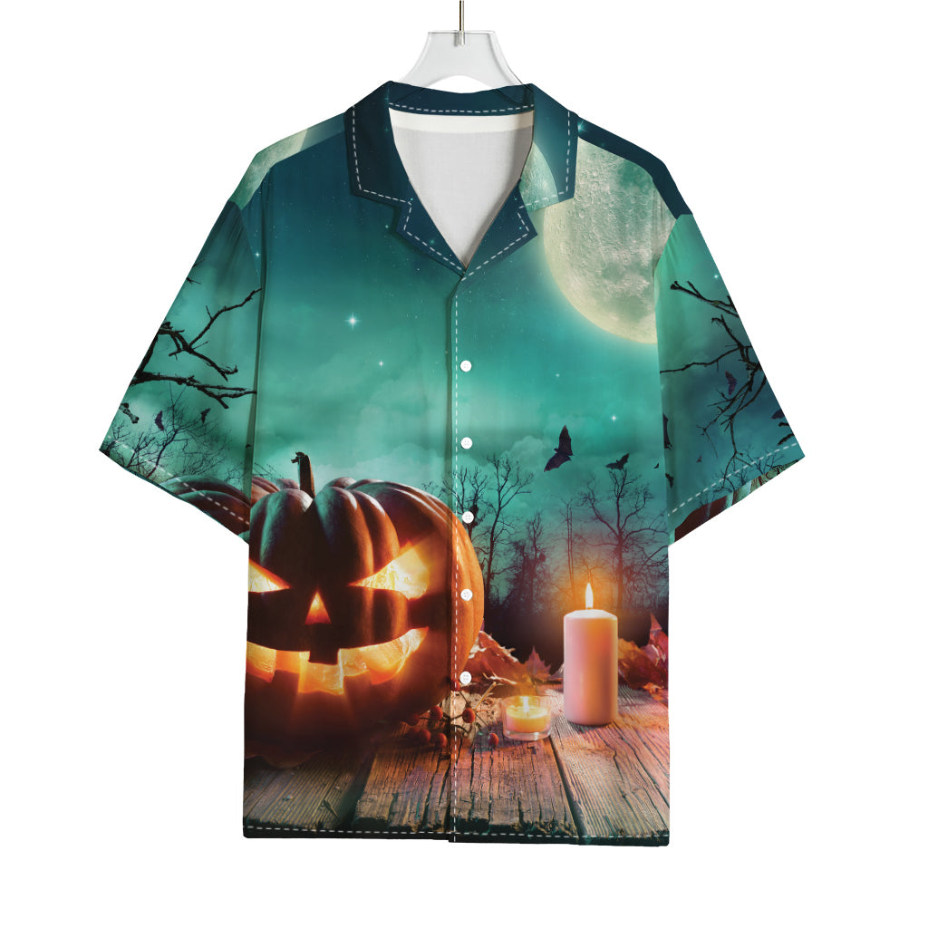 Scary Halloween Pumpkin Print Rayon Hawaiian Shirt