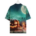 Scary Halloween Pumpkin Print Rayon Hawaiian Shirt