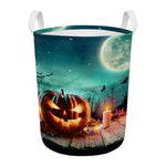Scary Halloween Pumpkin Print Round Laundry Basket