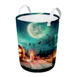 Scary Halloween Pumpkin Print Round Laundry Basket