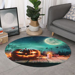 Scary Halloween Pumpkin Print Round Rug