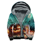 Scary Halloween Pumpkin Print Sherpa Lined Zip Up Hoodie
