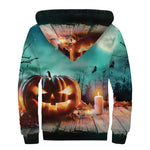 Scary Halloween Pumpkin Print Sherpa Lined Zip Up Hoodie