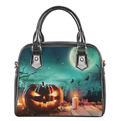Scary Halloween Pumpkin Print Shoulder Handbag