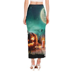 Scary Halloween Pumpkin Print Side Slit Maxi Skirt