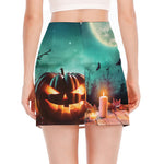 Scary Halloween Pumpkin Print Side Slit Mini Skirt