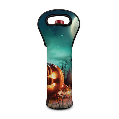 Scary Halloween Pumpkin Print Single Neoprene Wine Tote