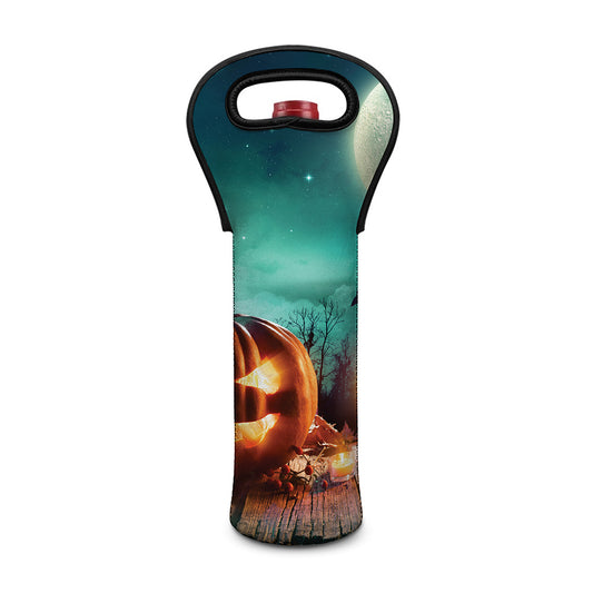 Scary Halloween Pumpkin Print Single Neoprene Wine Tote