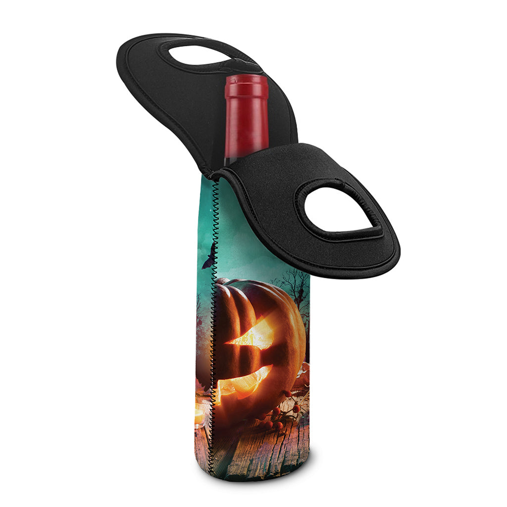 Scary Halloween Pumpkin Print Single Neoprene Wine Tote