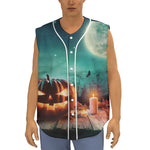 Scary Halloween Pumpkin Print Sleeveless Baseball Jersey