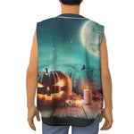 Scary Halloween Pumpkin Print Sleeveless Baseball Jersey