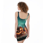 Scary Halloween Pumpkin Print Sleeveless Bodycon Dress